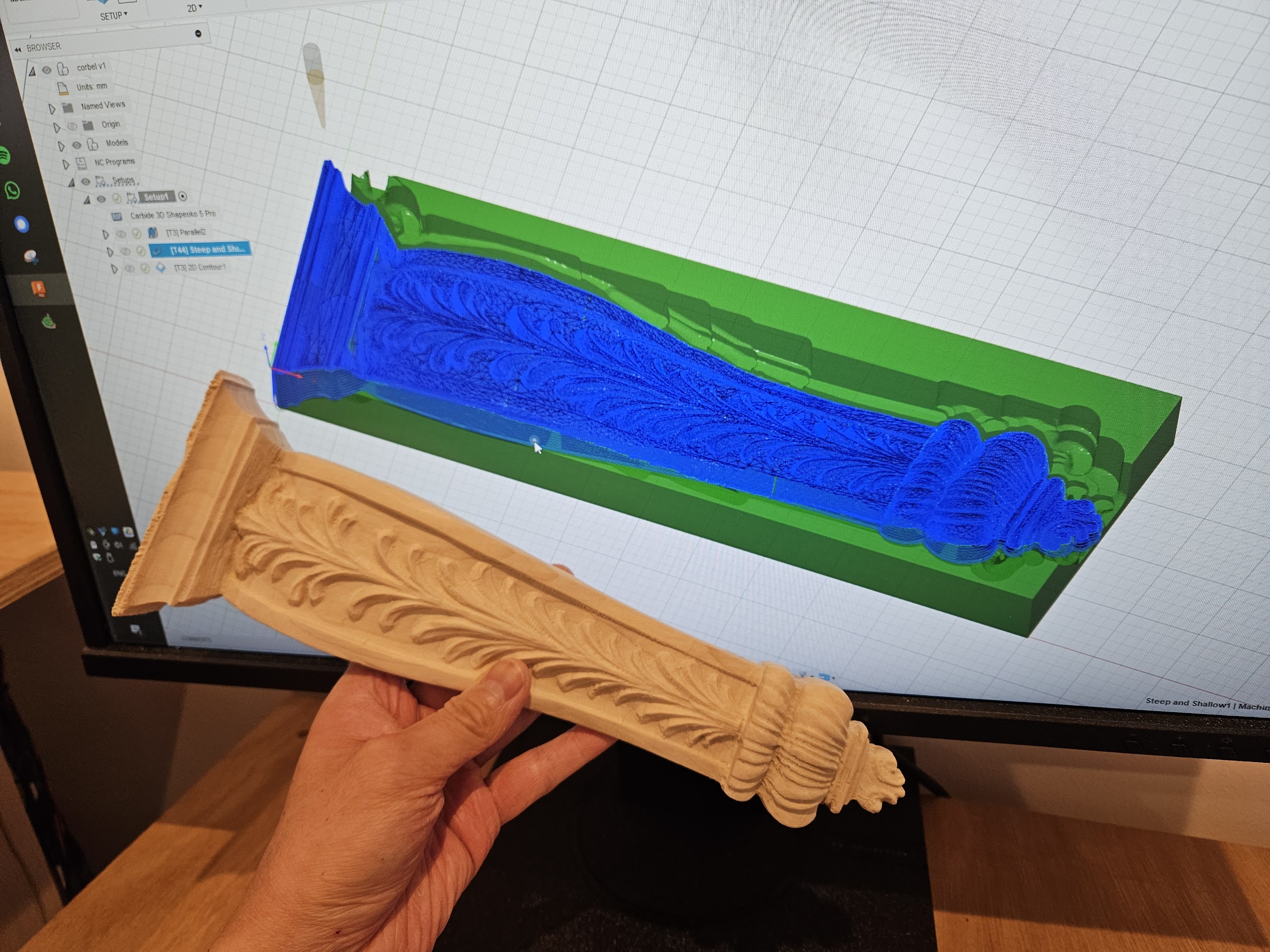Corbel with acanthus leaves pattern. Work in progress. Comparing with 3D model.