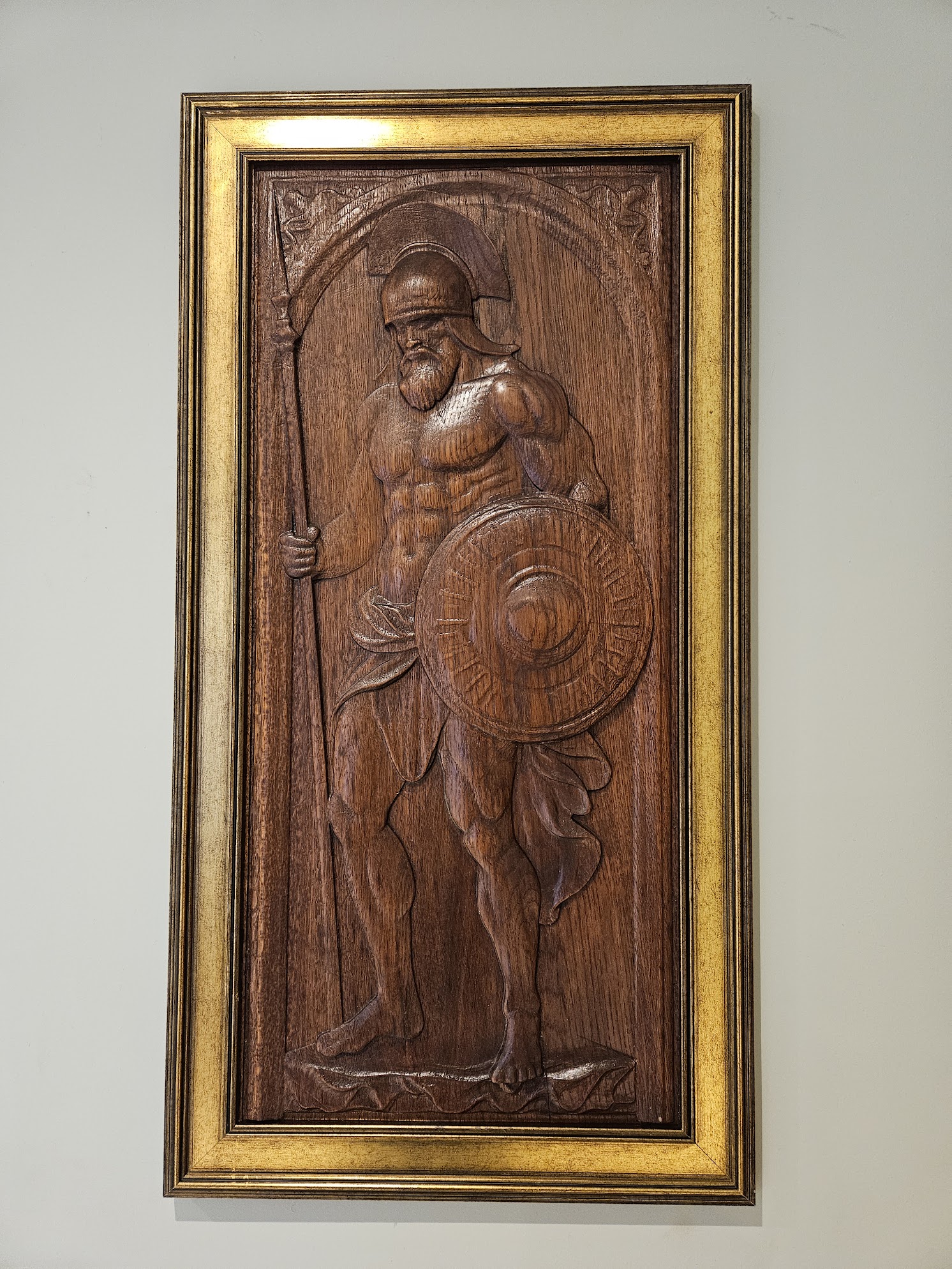 Mars (Ares), the God of War. Carved from Padauk. Stained finished with Danish oil.
