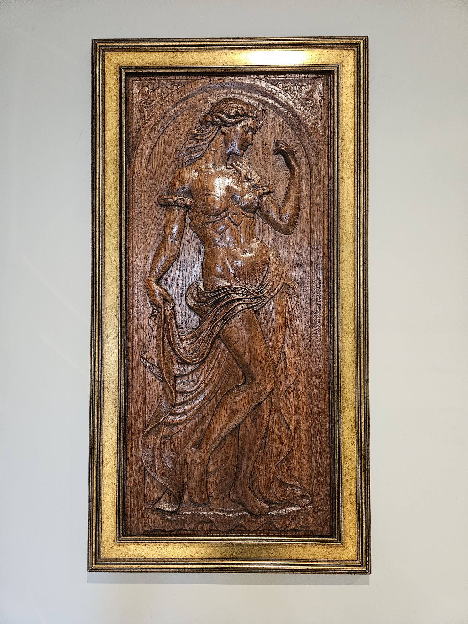 Venus (Aphrodite), the Goddess of Love and Beauty. Carved from Padauk. Stained finished with Danish oil.